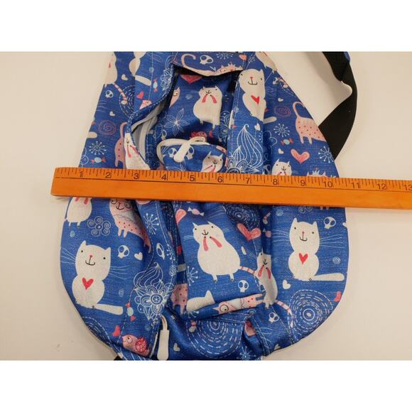 The Kamo Large Sling Crossbody Bag Shimmery Cats Hearts Blue - Picture 16 of 16